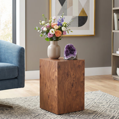 Modern Burl Walnut Look Side Table MDF Pedestal End Table for Small Spaces