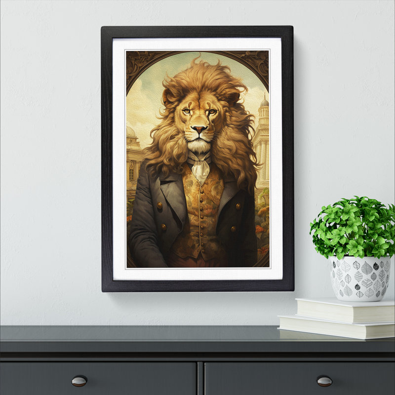 Lion Victorian Framed Print, 34cm H x 25cm W x 2cm D, Black