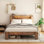 Cadre de lit, cadre de lit plateforme en bois avec tête de lit à DEL avec rangement et 2 ports USB, silencieux, aucun sommier nécessaire et outil d'assemblage facile, grand rangement sous le lit