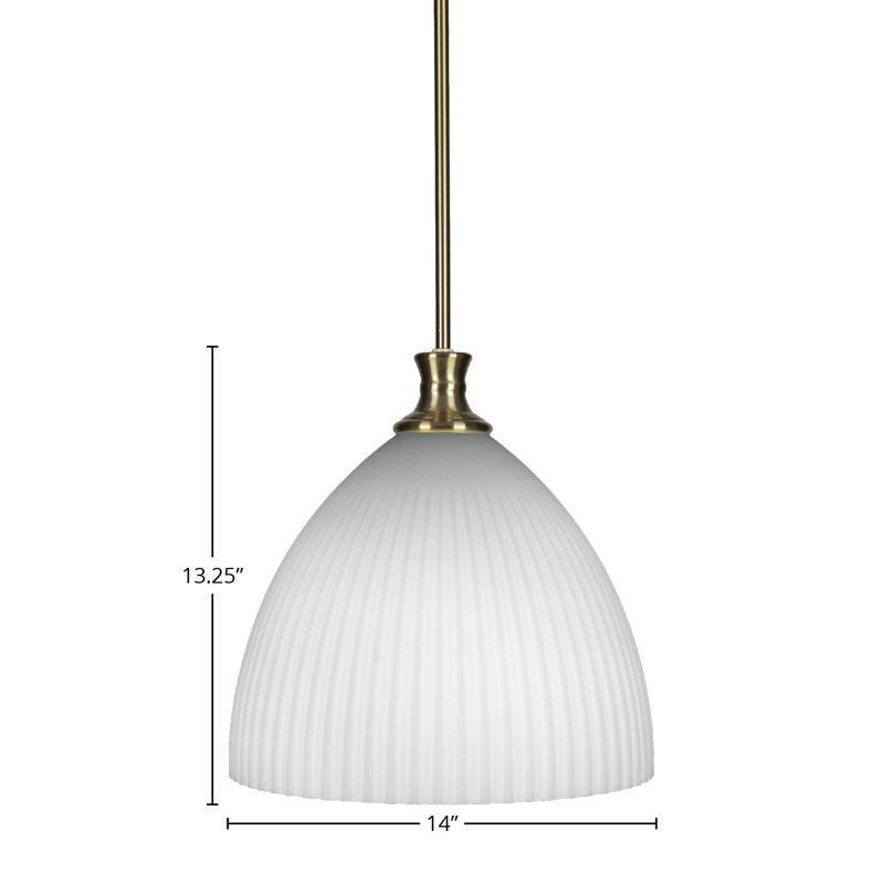 Luminaire suspendu suspendu Chestle avec verre opale givré 14 po, Laiton New Age
