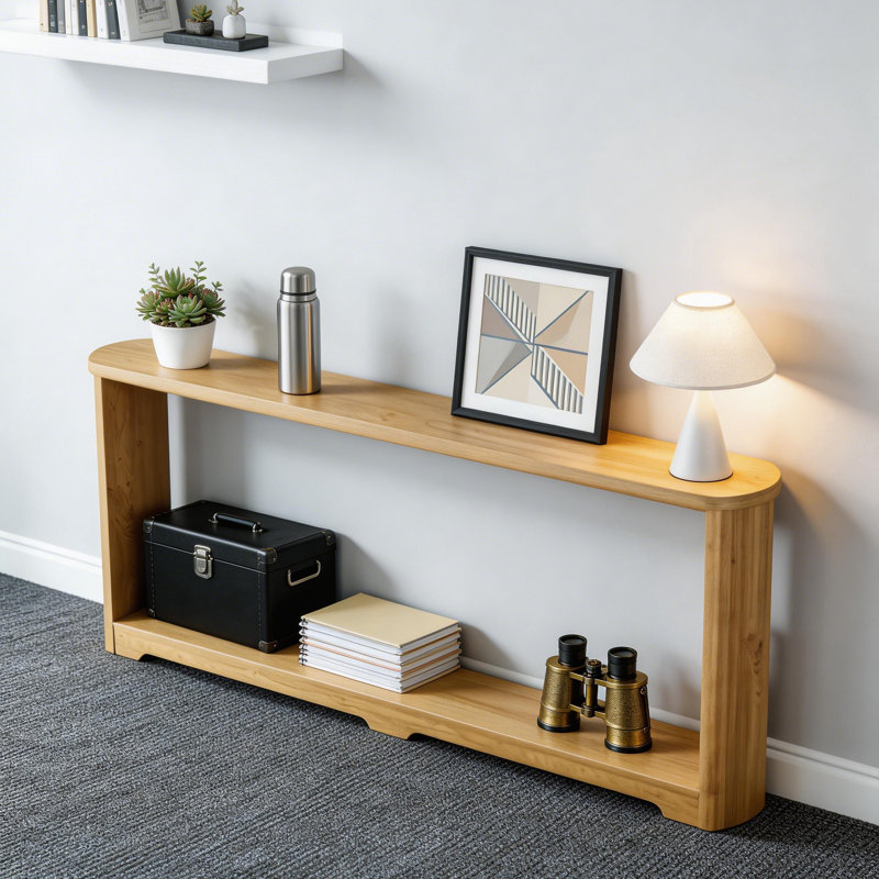 Elegant Fluted Column Entryway Table - 70" Slim Depth Natural Wood Console For Home, Natural