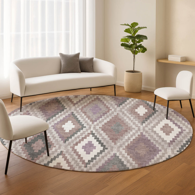 Machine Washable Indoor/Outdoor Aten ACN2331 Diamond Rug, Round 8'