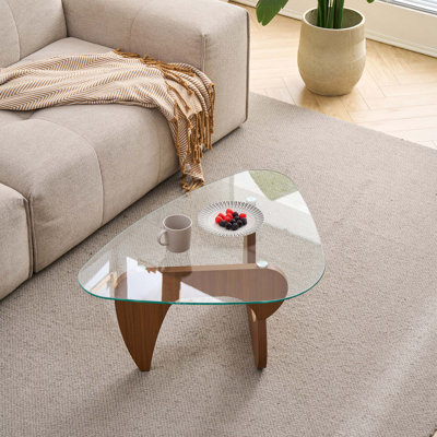 Mid-Century Modern Glass Top Coffee Table for Living Room