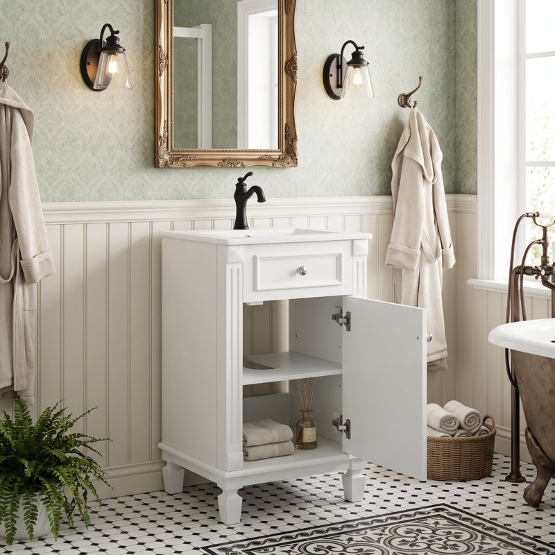Ensemble de meuble-lavabo autoportant 18 po avec comptoir en céramique 18 po, Blanc