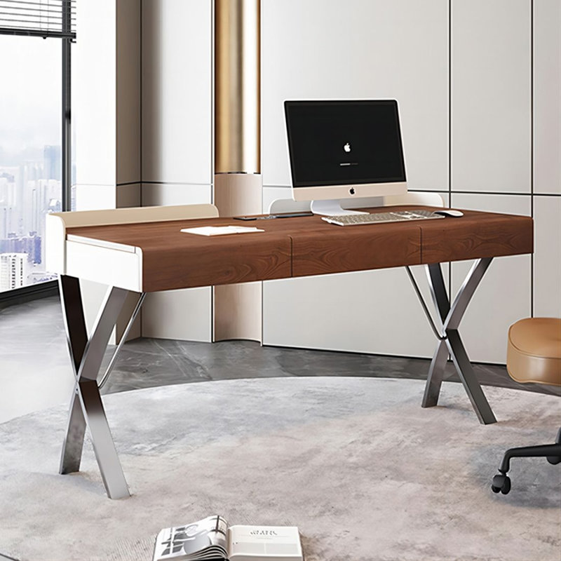 Bureau moderne moderne de couleur noyer, H 29,53 po x l 62,99 po x P 25,59 po, Nut-brown