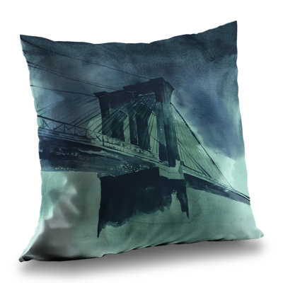 Abstract View of Brooklyn Bridge Throw Pillow – Poly Twill Throw Pillow with Insert, Double-Sided Print