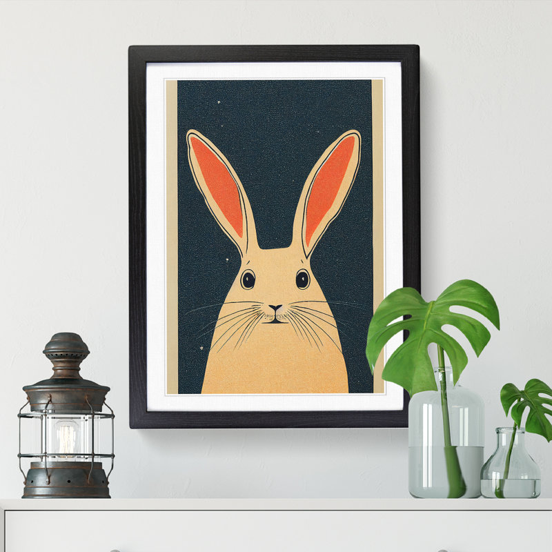 Rabbit Illustration - Single Picture Frame Print, Black, 46cm H x 34cm W x 2cm D