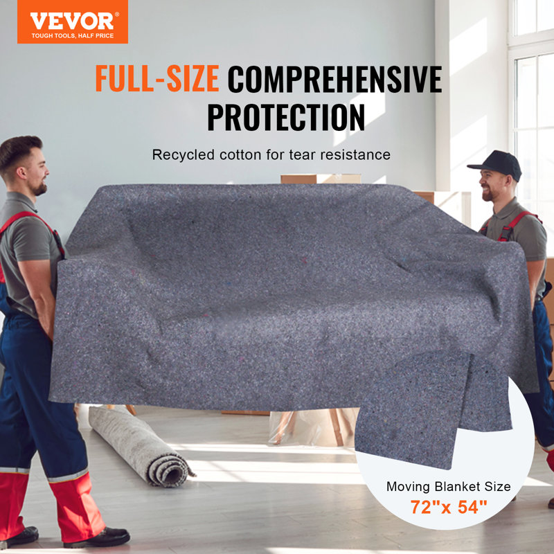 VEVOR Moving Blankets, 72" x 54", 21 lbs/dz Weight, Professional Recycled Cotton Packing Blanket