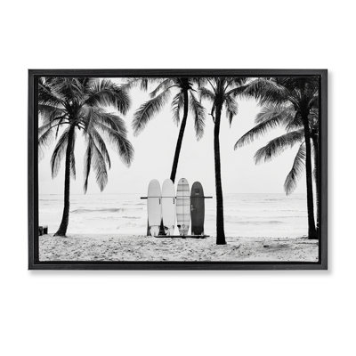 Centred Surf Boards View Grey Framed Floater Canvas by Sisi and Seb