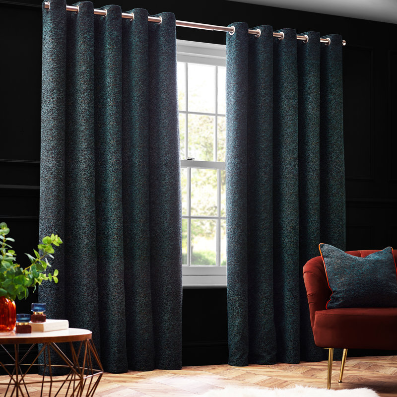  Chenille Room Darkening Eye Curtains, Emerald, 168cm Width x 183cm Drop
