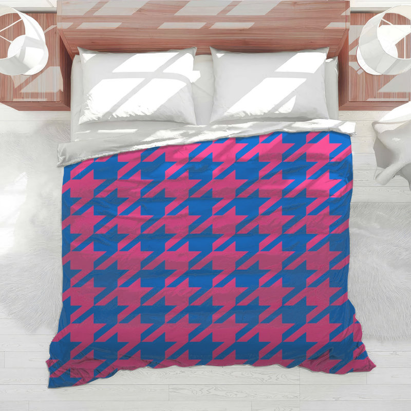 Pink Blue Houndstooth Comforter, Twin