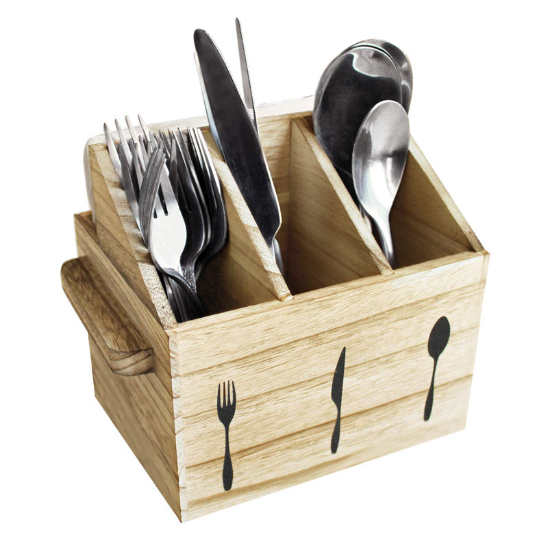 Wood Rectangle Flatware Caddy