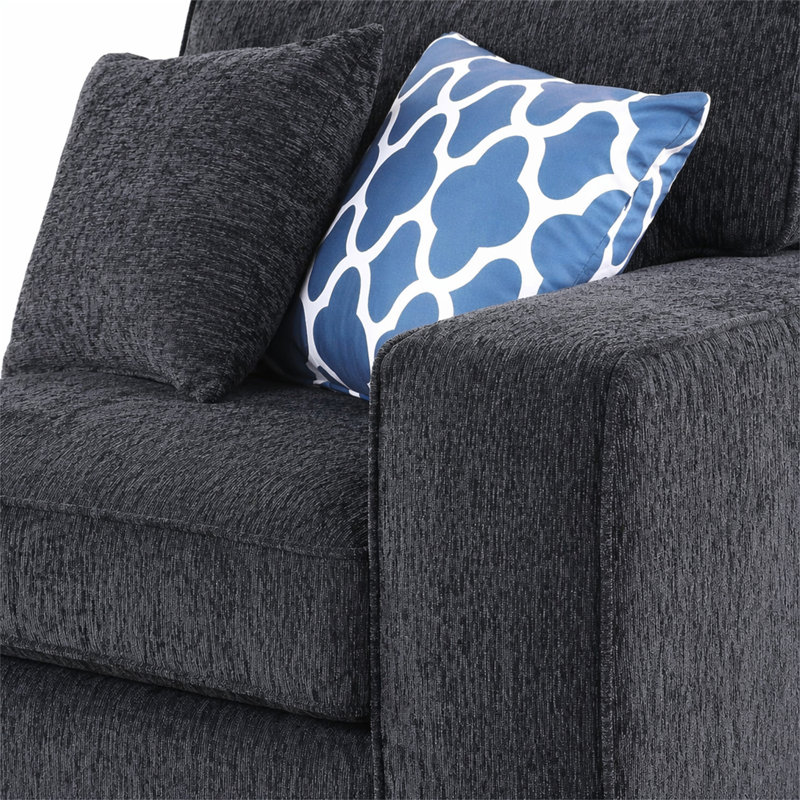 Canapé modulaire avec repose-pieds Gina, Black Chenille, 35" H x 99.25" W x 136.25" D