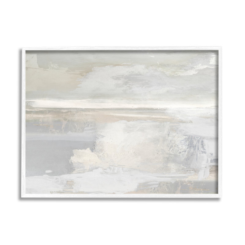 Paysage gris moderne, impression sur bois, Giclée encadrée blanc bord de mer, H 24 po x l 30 po x P 1,5 po