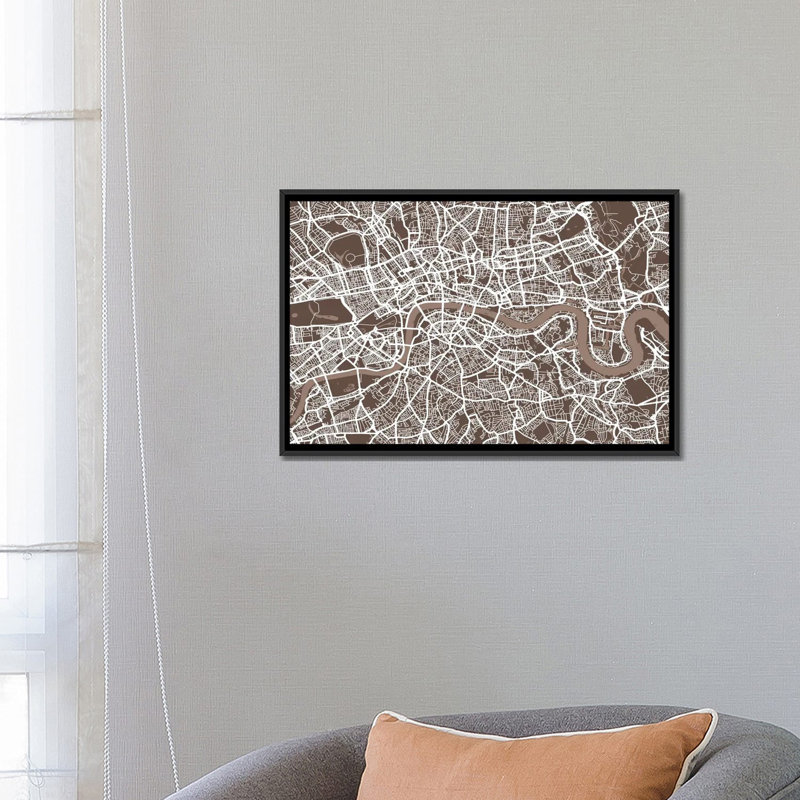 « london map vii » par michael tompsett, impression sur toile, H 18 po x l 26 po x P 1,5 po, Toile avec cadre noir