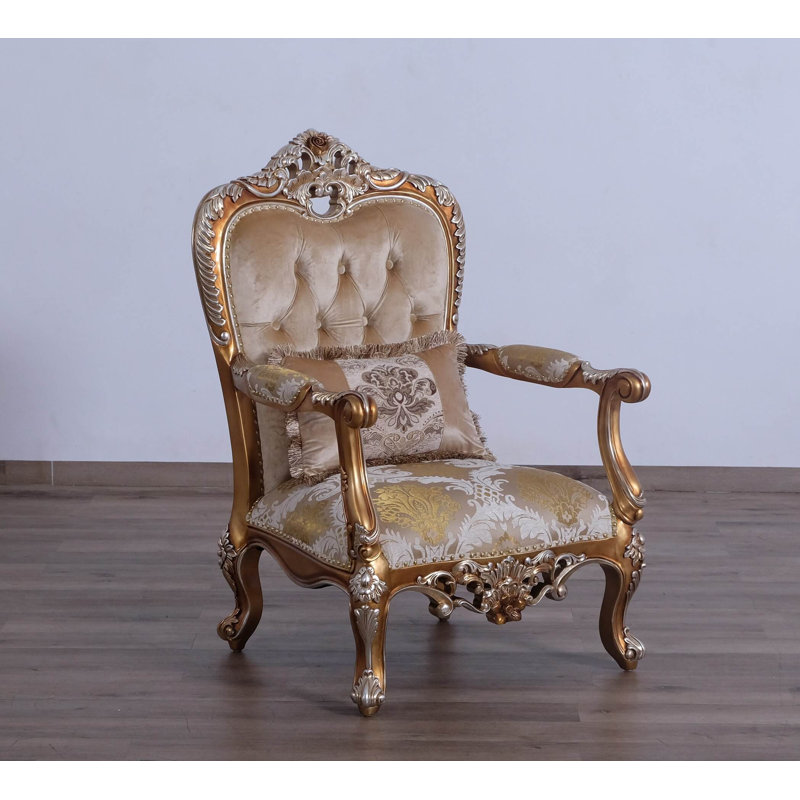 3 Piece Saint Germain Living Room Set, Gold/Beige/Light Brown
