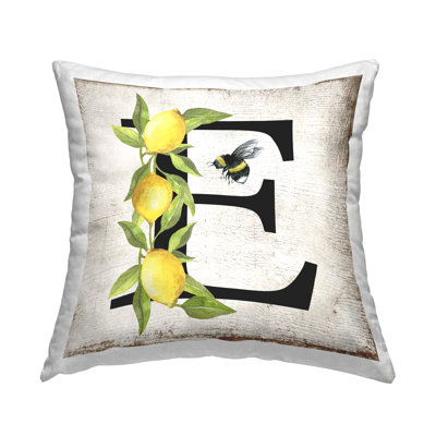 Stupell Industries Lemon & Bee E Letter Design by Creatif Belle Throw Pillow