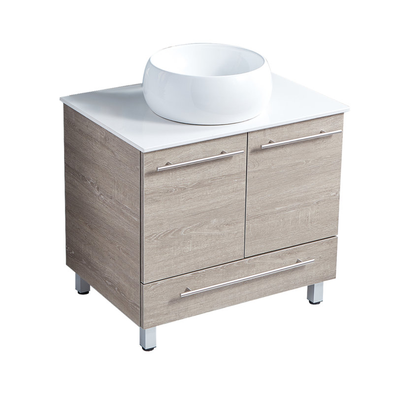 Ensemble de meuble-lavabo simple autoportant 30 po à grain de bois moderne, gris, Argent