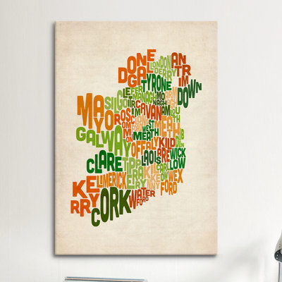 "Text Map of Ireland VI" par Michael Thompsett, impression sur toile tendue