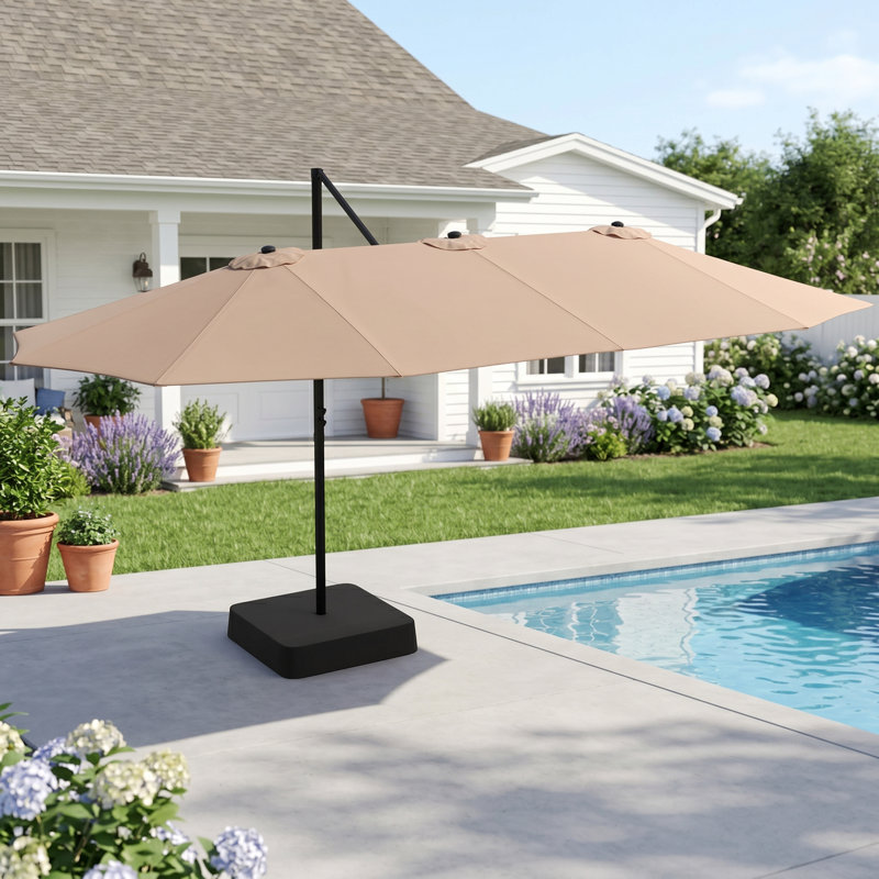 Parasol en porte-à-faux rectangulaire avec base 90,6 "× 155,5", Beige