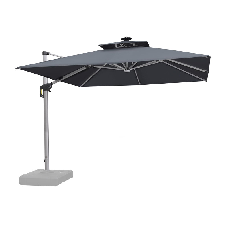 Parasol carré en porte-à-faux avec base, Gris