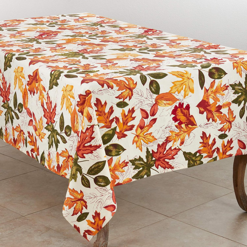 Nappe multicolore brodée 100% coton feuilles d'automne 65 po x 120 po, L 65 po x L 120 po