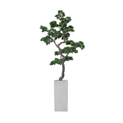 70.6'' Artificial Bonsai Tree In A Square Beige Fiberstone Planter Perfect For Indoor And Outdoor Use