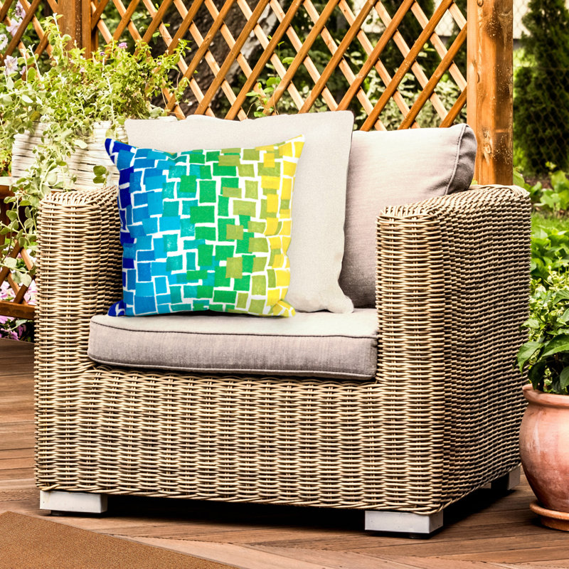Geometric Outdoor Reversible Throw Pillow, Blue