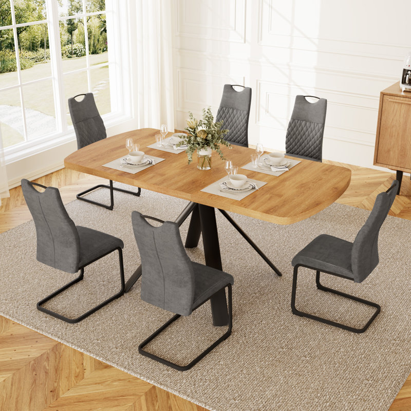 Extendable Ellipse Dining Table Set of 4, 120-160 cm MDF Oak Finish with 4 Corduroy Dining Chairs, Modern Minimalist Kitchen Table for Dining Rooms, Kitchens