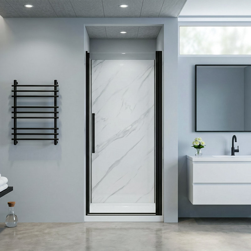 York 36" W x 79" H Alcove Reversible Shower Kit in Black with Door, Base, And Walls
