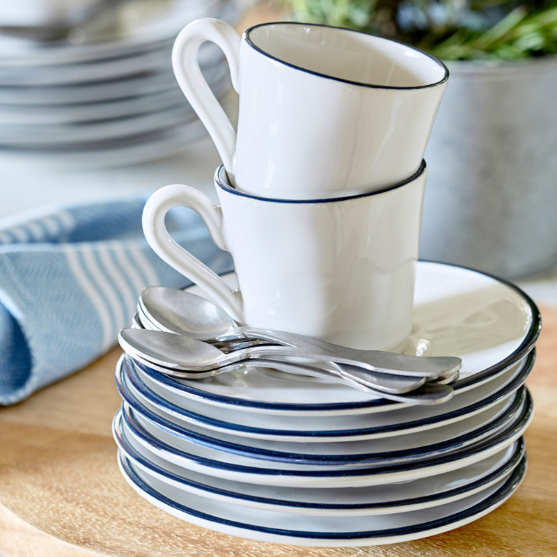 Beja Stoneware Coffee Cup, White/Blue