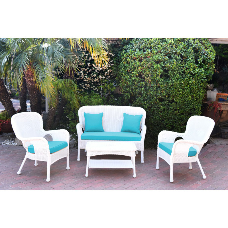 Bellas 4 Piece Sofa Set with Cushions, Sky Blue, White