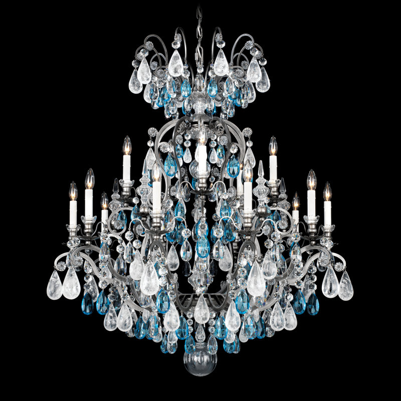 Renaissance 16 - Light Glass Chandelier, Antique Pewter, Clear Rock Crystal
