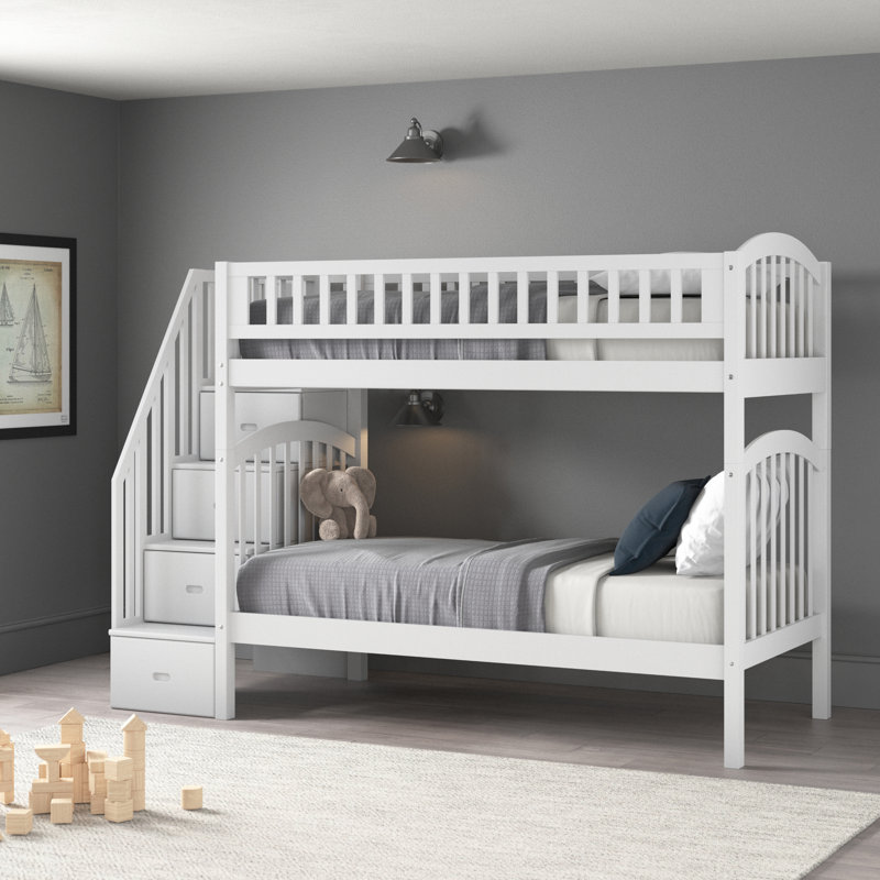 Lit superposé avec rangement Jaxson Kids, Blanc, Simple sur double
