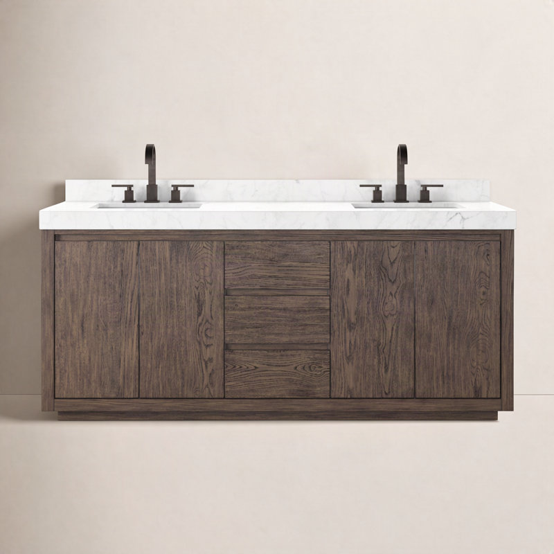 Everett Double Vanity-Satin Light Wash Oak, Satin Espresso Oak Veneer