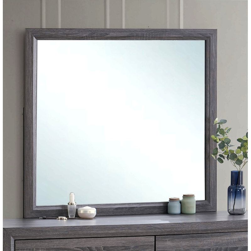 Miroir pour chambre à coucher, vestiaire, gris, 35 po x 39 po, Gris, Rectangulaire