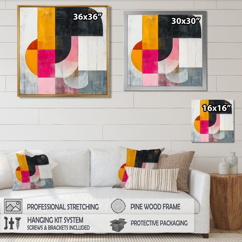 Oerts géométrique or rose et gris forme pure I - abstrait grand art mural géométrique, H 16 po x l 16 po, Blanc