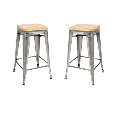 Solid Wood Counter Stool with Steel Frame