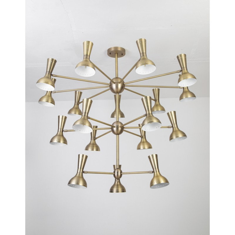 14 - Light Dimmable Chandelier, Brass, Aged Gold, 66" Diameter x 70" Height