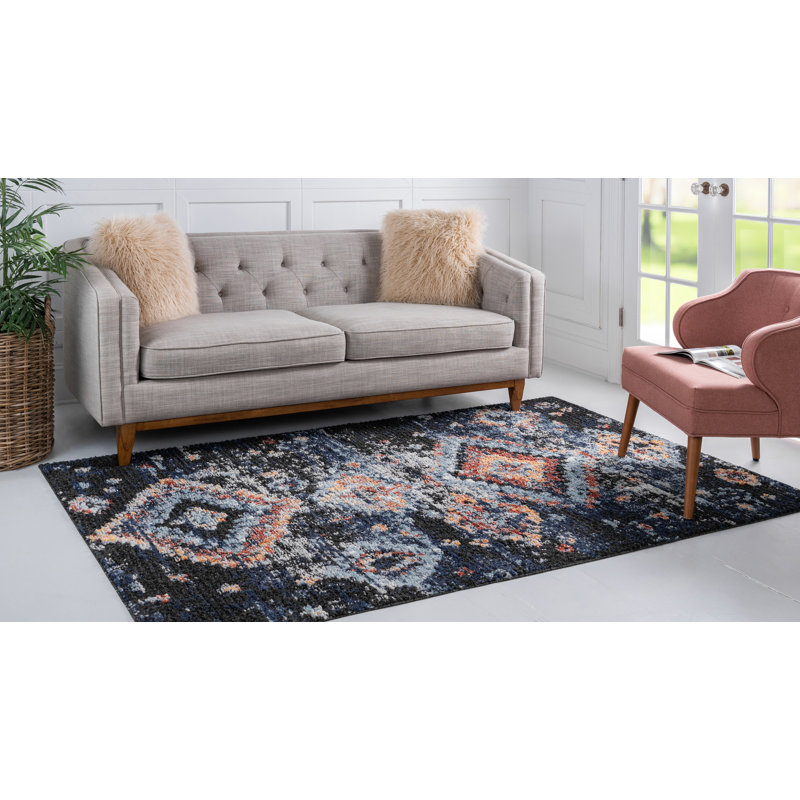 Tapis bleu marine / brun Kitley Southwestern, Rectangle 2 pi 2 po x 3 pi 1 po