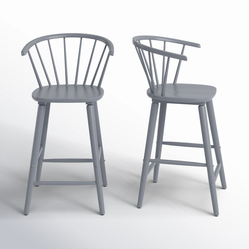 Ensemble de 2 tabourets en bois massif Sheffield, Tabouret de comptoir (siège d'une hauteur de 23 p, Gris