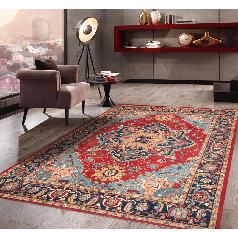 Serapi Hand-Knotted Red/Navy Wool Area Rug