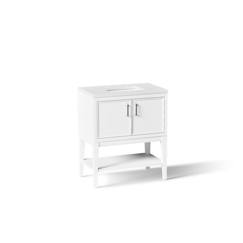 Armoire de meuble-lavabo sur pied simple avec lavabo et comptoir en quartz 30 po Winmore, Blanc, 30"