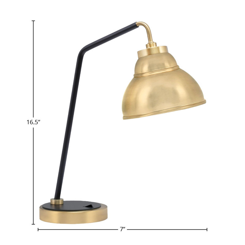Lampe de bureau Arkins illustrée d'une double abat-jour en métal de 7 po, Noir mat / laiton, Doré