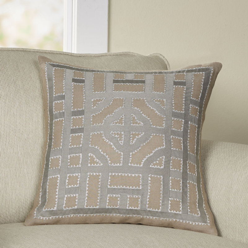 Geometric Pillow Cover, 20" H x 20" W x 1" D, Brown\Metallic