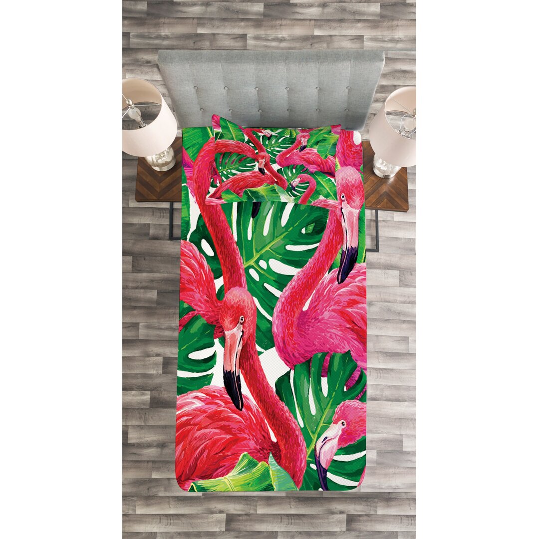 Tagesdecken-Set Flamingo mit passenden Sofakissen