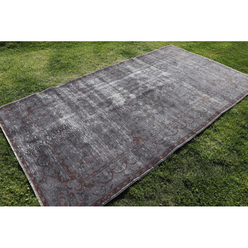 Grand tapis oriental turc rétro pour utilisation de salon en gris élégant - décor de plancher fabriqué à la main antique