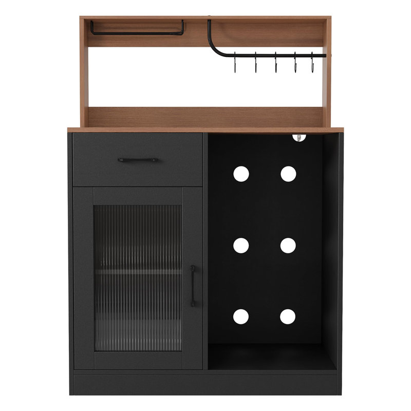 Meuble-bar moderne avec mini-frigo, rangement pour bouteilles de vin, porte-verres et station de recharge
