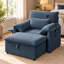 Chaise longue en chenille avec repose-pieds, dossier réglable, table d'appoint pliable et ports de charge USB Norelvessique-2126257346