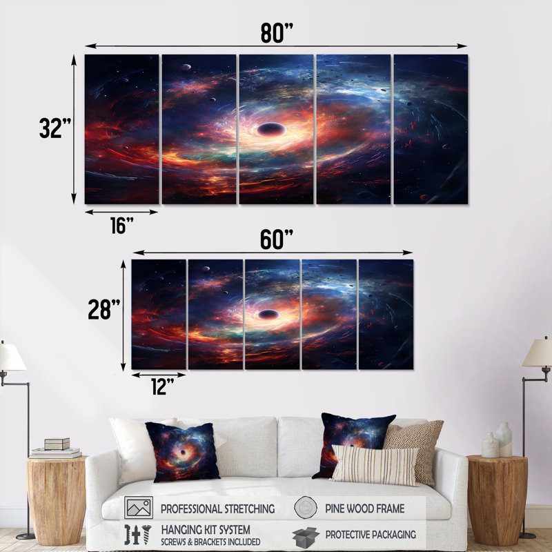 «Orange Nebula Vortex I - Planets», art mural sur toile, H 28 po x l 60 po